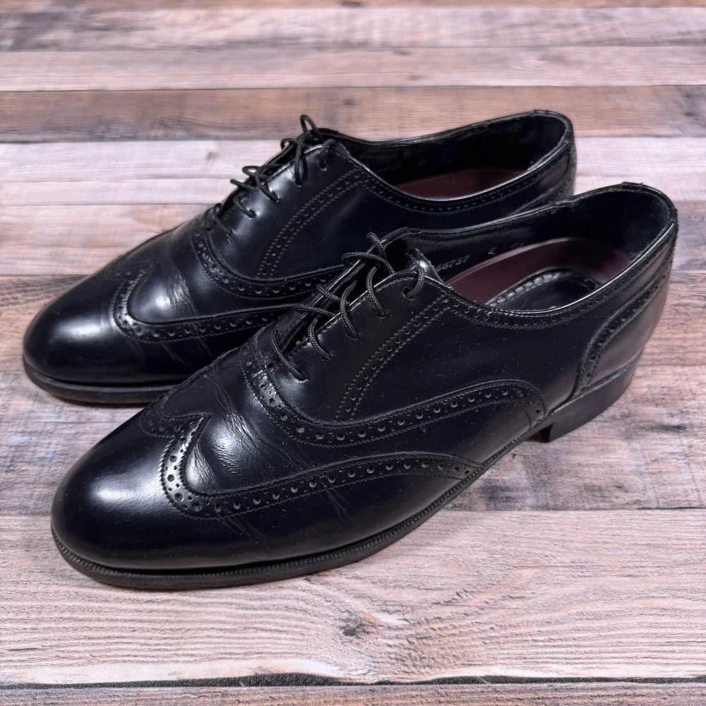 Florsheim Mens Wingtip Oxford Shoes Black Leather Brogue Lace Up‎ 8.5